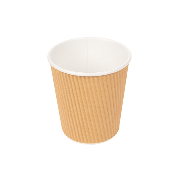 Copos Ondulados para Bebidas Quentes 180 ml + Tampa · Kraft Castanho · 200 unidades