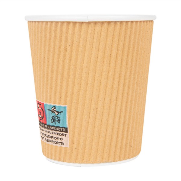 Copos Ondulados para Bebidas Quentes 180 ml + Tampa · Kraft Castanho · 200 unidades